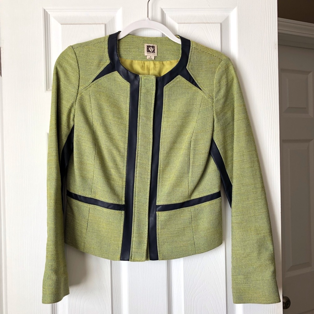 Navy and lime green blazer.
